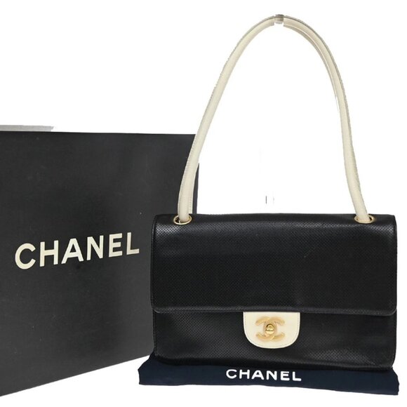 CHANEL CC Logo Shoulder Hand Bag Leather Black GHW France 687RF458 - Picture 1 of 14